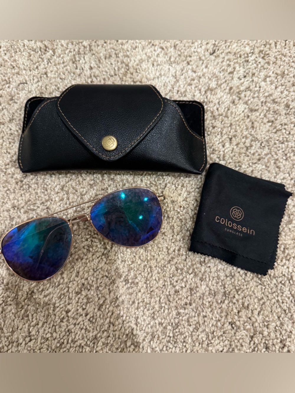 Women's Gold Frame Sunglasses with Blue Mirrored Lenses